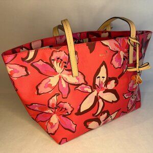 Kate Spade Bags | Kate Spade Red/Cream Flower Themed Clasp Top Tote